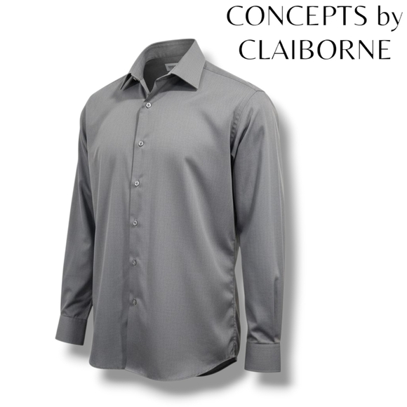 Concepts by Claiborne Men’s Gray Long Sleeve Button-Down Dress Shirt – Size 16 - Picture 7 of 8